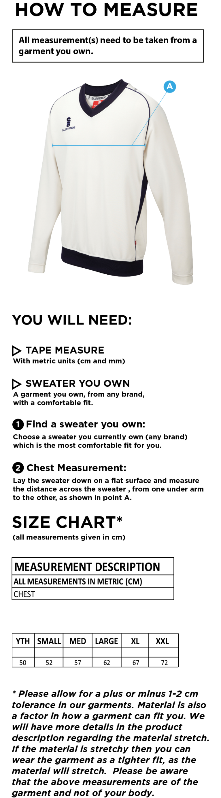 BAC-EE Preston CC Long Sleeved Sweater - Size Guide