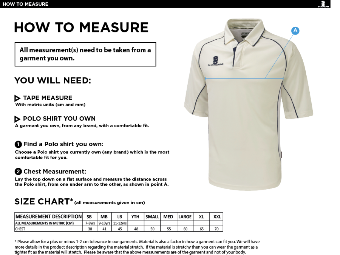BAC-EE Preston CC 3/4 Sleeve Shirt - Size Guide