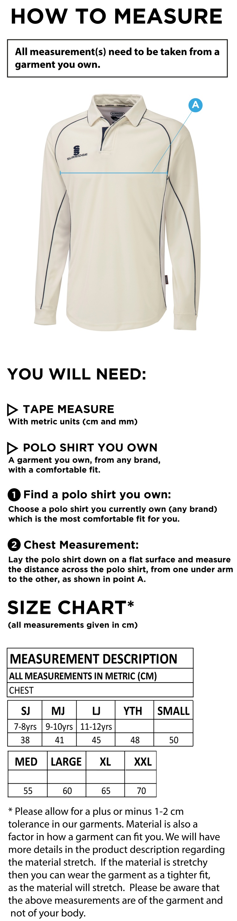 BAC-EE Preston CC Long Sleeved Shirt - Size Guide