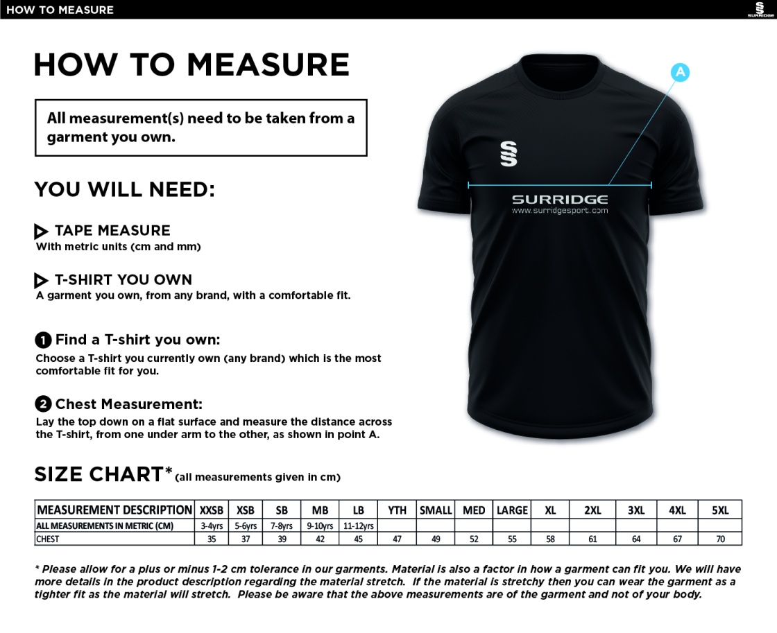 BAC-EE Preston CC Blade Training Shirt : Maroon / Navy / White - Size Guide