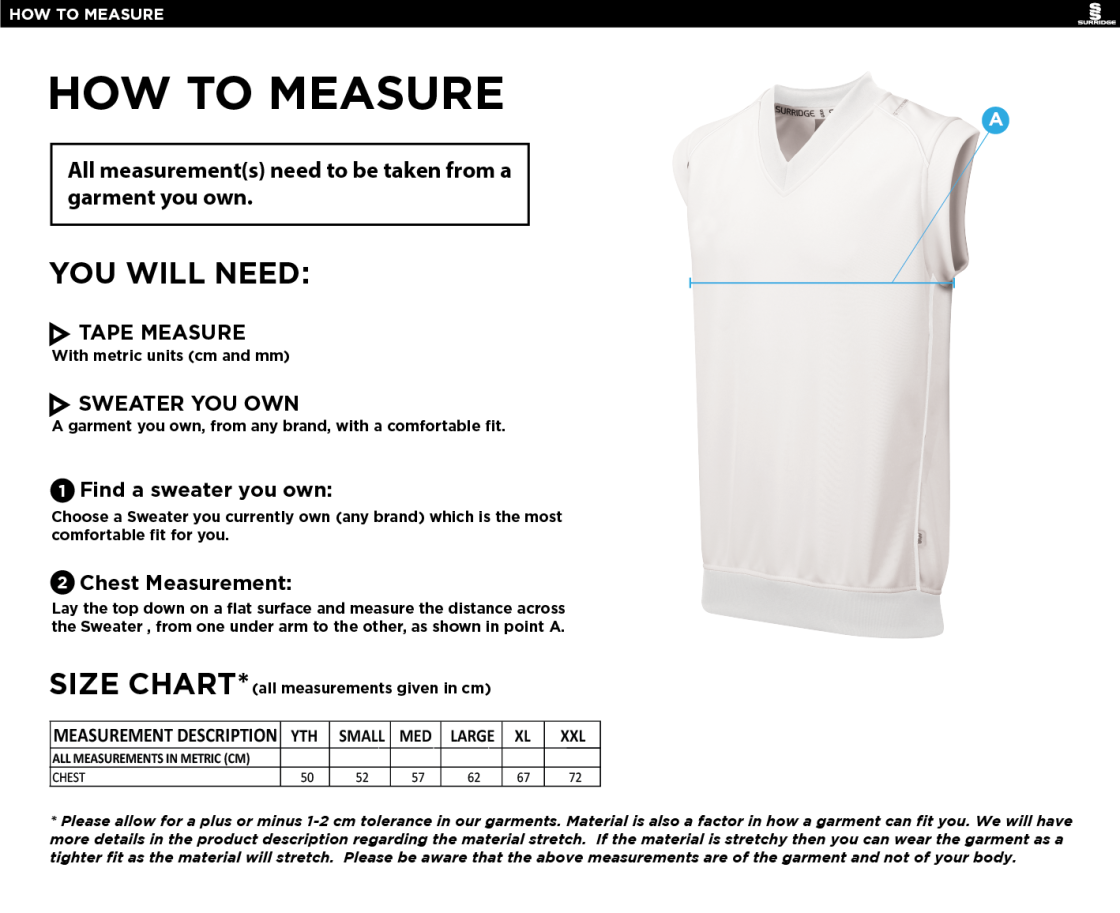 BAC-EE Preston CC Sleeveless Sweater - Size Guide
