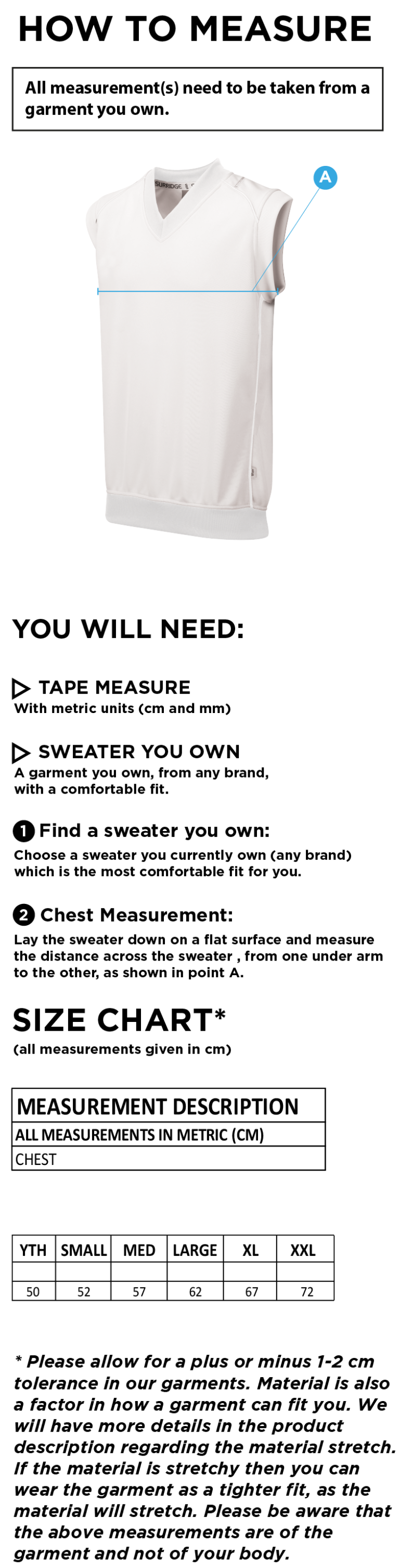 BAC-EE Preston CC Sleeveless Sweater - Size Guide